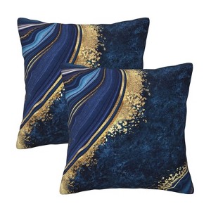 Navy Blue and Gold Marble Throw Pillow Cover 18x18 in Set of 2 Cushion Modern Farmhouse - 1 of 4