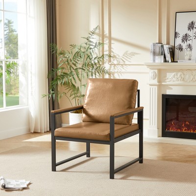 Runesay Camel Retro Leisure Accent Chair with Extra Soft Padded and Cushion, Metal Armrests