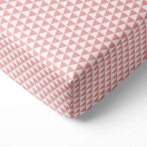 Bacati - Olivia Coral Triangles Muslin 100 percent Cotton Universal Baby US Standard Crib or Toddler Bed Fitted Sheet - 1 of 4