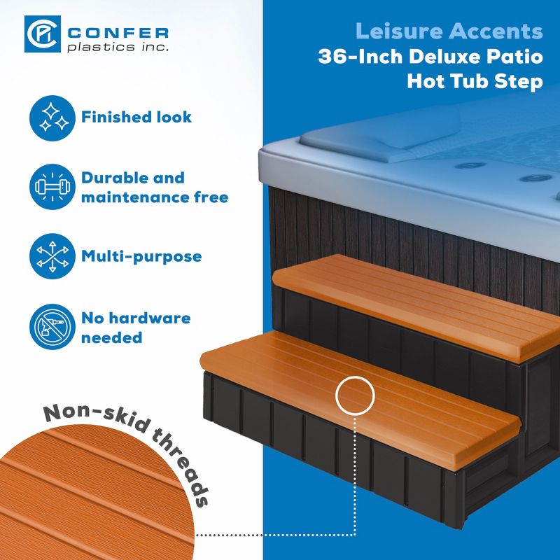 Confer Leisure Accents 36" Deluxe 2 Stair Patio Deck Outdoor Spa Steps, Redwood, 5 of 6