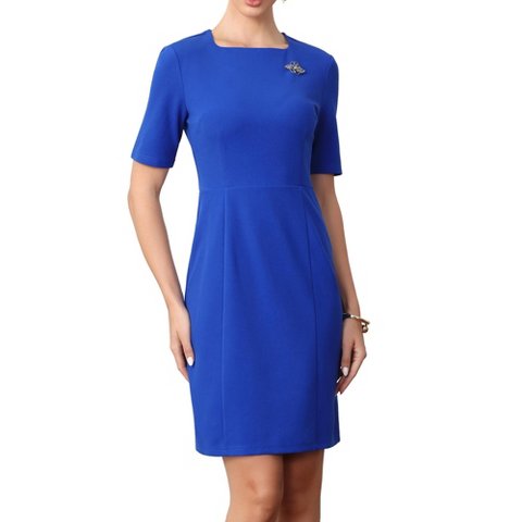 Женские платья INSPIRE CHIC Women's Square Neck Short Sleeve Work Business Casual Sheath Mini Dresses X-Large Royal Blue