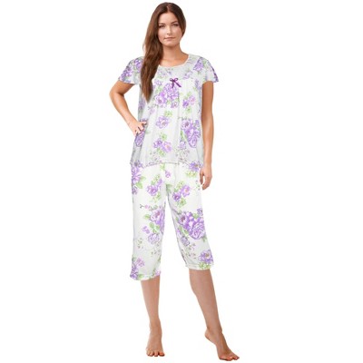 JEFFRICO Pajamas For Women Capri Set Sleepwear Soft Pajamas Short Sleeve Pajama Sleepshirt With Capri Pants