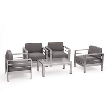 Cape Coral 5pc Aluminum Seating Set with 4 Arm Chairs & Coffee Table - Khaki - Christopher Knight Home