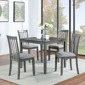 5-Piece Modern Dining Set: Square Wood Table with 4 Upholstered Chairs for Kitchen and Dining Room - 1 of 4