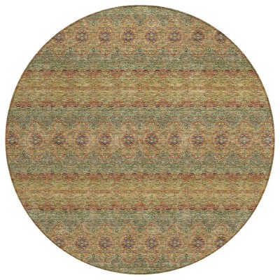Artichoke Green And Olive Green Floral Medallion Washable Indoor Outdoor Area Rug