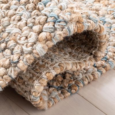 Natural and Blue Hand-Knotted Wool 6' x 9' Area Rug