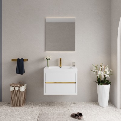 TUYOHW Floating Bathroom Vanity with Sink, Modern Wall-Mounted Bathroom Storage Vanity Cabinet with Resin Top Basin and Soft Close Drawers