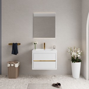 TUYOHW Floating Bathroom Vanity with Sink, Modern Wall-Mounted Bathroom Storage Vanity Cabinet with Resin Top Basin and Soft Close Drawers - 1 of 4