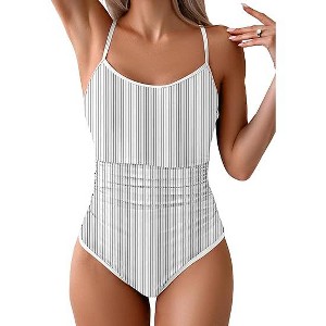 Eomenie Women's One Piece Swimsuit Tummy Control Slimming Bathing Suit Color Block Spaghetti Strap 1 Piece Swim Suit Swimwear - 1 of 3