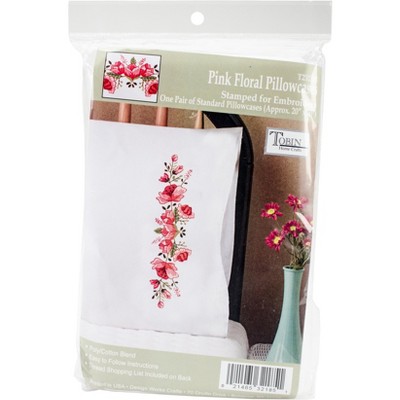 Tobin Stamped For Embroidery Pillowcase Pair 20"X30"-Pink Floral