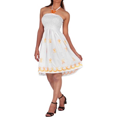 LA LEELA Women's Beach Summer Tube Top Clubwear Flowy Evening Dress Strapless Dresses for Women One Size Oatmeal_AB559