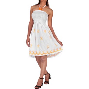 LA LEELA Women's Beach Summer Tube Top Clubwear Flowy Evening Dress Strapless Dresses for Women One Size Oatmeal_AB559 - 1 of 4
