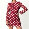 Women's Polka Dot Backless Mini Dress Flowy Chiffon Bell Long Sleeve Round Neck Party & Casual Dress - 2 of 4