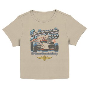 Juniors Womens Indy 500 The Greatest Spectacle in Racing Chrome Logo T Shirt - 1 of 4