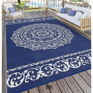 coucheta Outdoor Rug, Waterproof Reversible Floor Mat, Medallion Outside Patio Rug, Stain-Resistant for Porch, Deck, Balcony, Beach - 1 of 4
