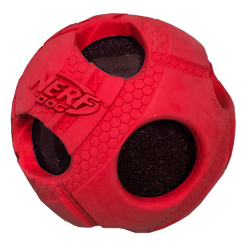 NERF Bash Rubber Wrapped Tennis Ball Dog Toy - Red - 3&#34;, 3 of 4