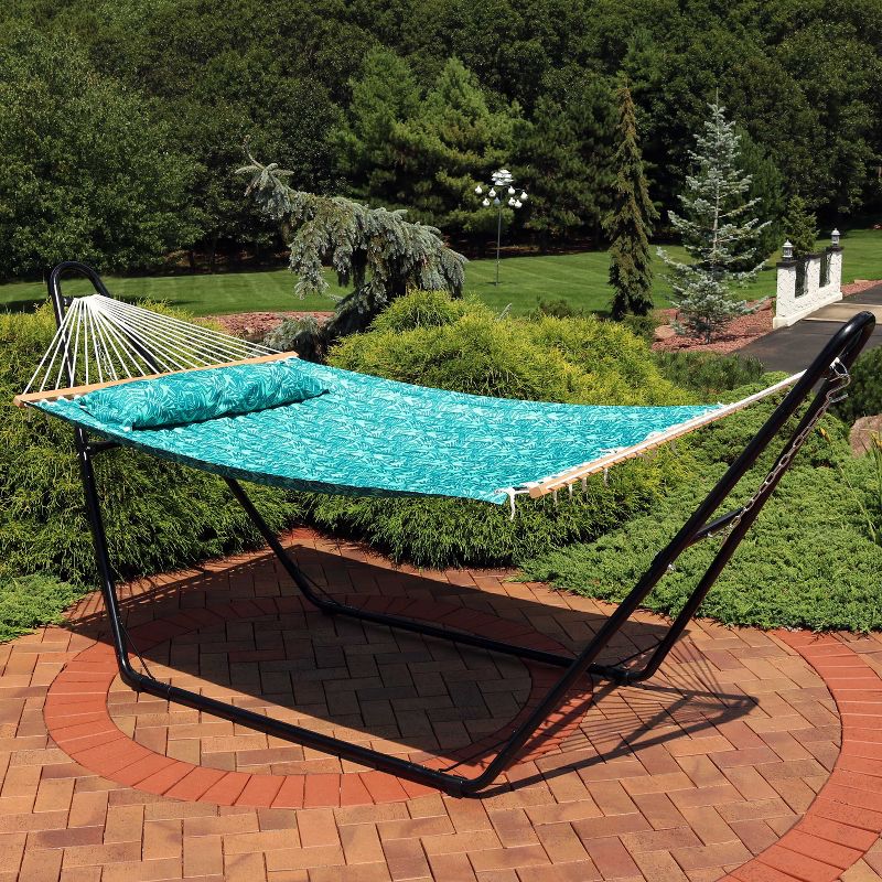 Sunnydaze 2-Person Quilted Printed Fabric Spreader Bar Hammock/Pillow with S Hooks and Hanging Chains - 450 lb Weight Capacity, 2 of 10