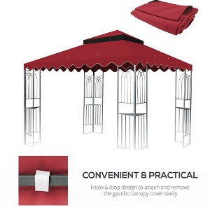 10x10 Ft Outdoor Patio Gazebo Replacement Canopy,Double Tiered Gazebo Tent Roof Top Cover Only wavy border(Frame Not Include)-Red - 1 of 4