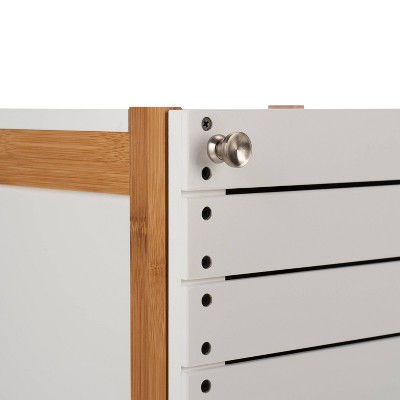 Modern Bamboo and White Floor Cabinet with Slatted Accent