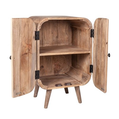 Natural Brown Mango Wood Mid-Century Accent Cabinet