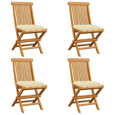 vidaXL Patio Chairs with Cream White Cushions 4 pcs Solid Teak Wood
