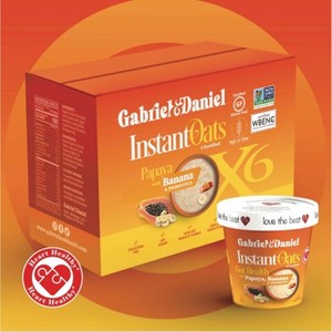 Gabriel & Daniel Organic Papaya Banana Oatmeal Cups | Gluten-Free, Non-GMO, High-Fiber Superfood Breakfast – Instant, 6-Pack - 1 of 4