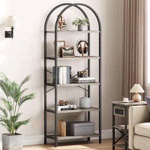 Bookshelf 5 Tier Bookcase Arched Display Racks Tall Standing Bookshelves Metal Frame Open Storage Rack Shelf - 1 of 4