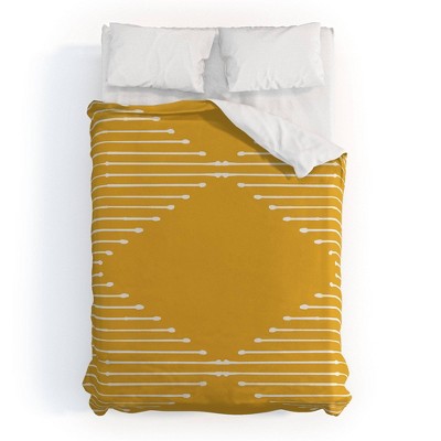 Full/Queen Summer Sun Home Art Geo Duvet Set Yellow - Deny Designs