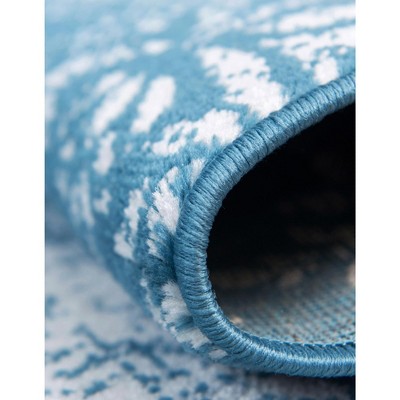 Reversible Blue Floral Synthetic 7' Round Area Rug