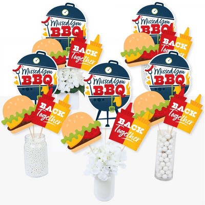 Big Dot of Happiness Missed You BBQ - Backyard Summer Picnic Party Centerpiece Sticks - Table Toppers - Set of 15