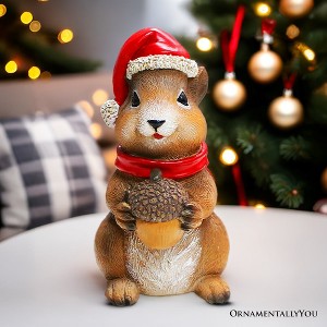 Charming Chipmunk with Santa Hat Figurine, 5" Playful Christmas Rodent Garden Statue| OrnamentallyYou - 1 of 4
