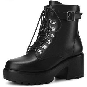 Perphy Women's Round Toe Platform Block Heels Combat Boots - 1 of 4