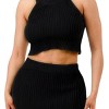 Slickblue Women's Halter Neck Tank Top and Bodycon Mini Skirt Set, Two Piece Outfit, Denim Blue/Black, S-L - 2 of 4