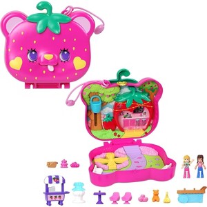Polly Pocket Playset with 2 Micro Dolls & 12 Accessories, Straw-Beary Patch Compact Travel Toy with Fidget Exterior - 1 of 4