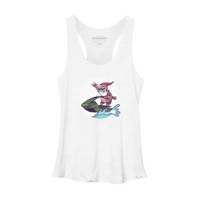Women's Design By Humans Christmas Cartoon Santa Riding A Jet Ski By rasok Racerback Tank Top