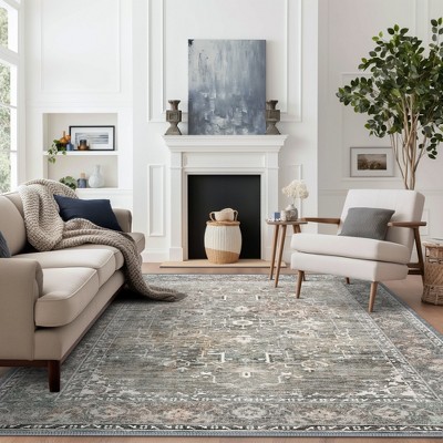 ABYNOW Area Rug Machine Washable, Non Slip, Boho Vintage Print for Living Room