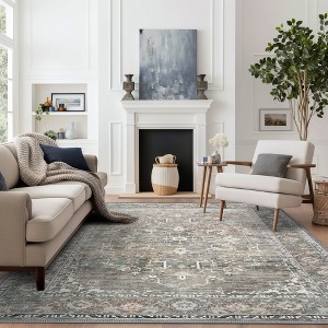 ABYNOW Area Rug Machine Washable, Non Slip, Boho Vintage Print for Living Room - 1 of 4