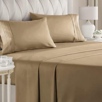 Southshore Fine Living 4-piece 21-inch Extra-deep Pocket Ultra-soft Pleated  Sheet Set Gold Queen : Target