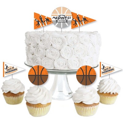 Big Dot of Happiness Basketball - Let the Madness Begin - Dessert Cupcake Toppers - College Basketball Party Clear Treat Picks - Set of 24