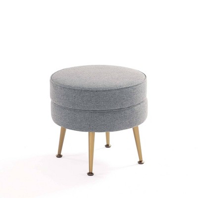 Bailey Round Gray Upholstered Ottoman with Gold Legs