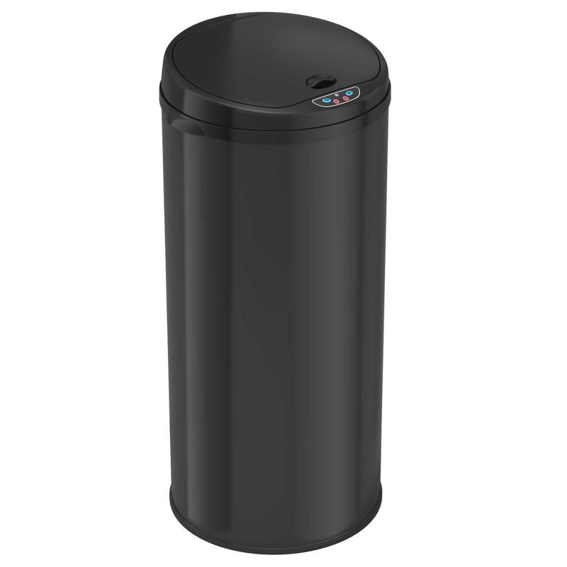 iTouchless Sensor Kitchen Trash Can with AbsorbX Odor Filter Round 13 Gallon Black Stainless Steel, 1 of 7