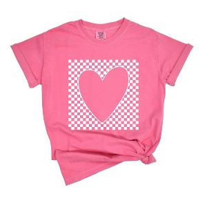 Simply Sage Market Women's Checkered Heart Cut Out Short Sleeve Garment Dyed Tee - 1 of 4