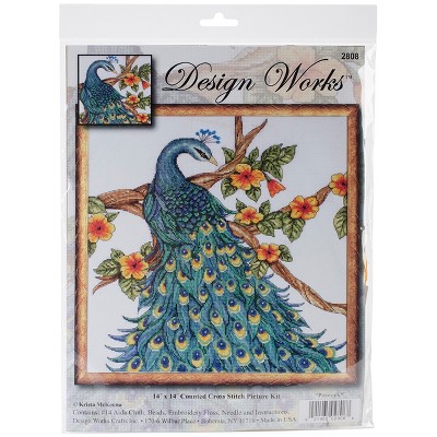 Design Works Counted Cross Stitch Kit 14"X14"-Peacock (14 Count)