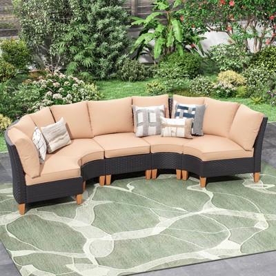 Maggift Patio Seating Sets, 6 Piece Outdoor Sectional Furniture Set with Cushions for Garden, Balcony, and Backyard, Beige, 23.8"*30"*30.7"