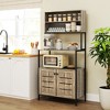 HOMCOM Baker's Rack with Power Outlet, Coffee Bar Cabinet with Storage Shelves, Microwave Stand with Louvred Door Cabinets, Gray Wood Grain - 3 of 4