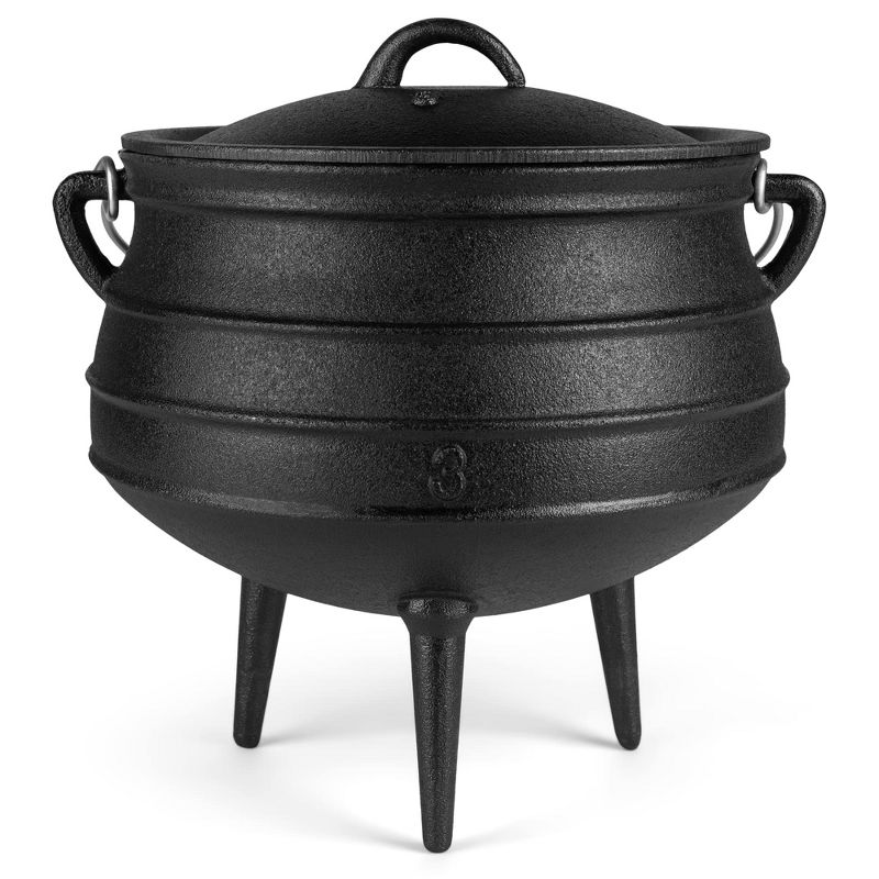 Bruntmor 8 Quarts Black Pre-Seasoned Cauldron Cast Iron Potjie Pot | 3 Legs for Even Heat Distribution | Premium Camping Cookware, 6 of 8