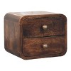HomeRoots 12" Walnut Solid Wood Square Two Drawer Floating Nightstand - 4 of 4