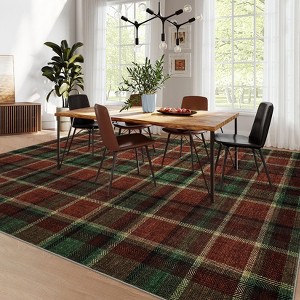 Washable Rugs for Living Room Plaid Classic Non Slip Large Rug for Bedroom Decor Soft Low Pile Carpet - 1 of 4