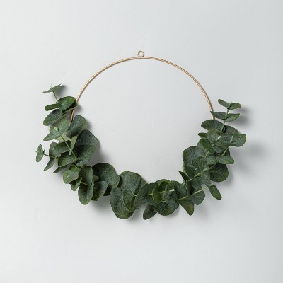 14" Faux Eucalyptus Wire Wreath - Hearth & Hand™ with Magnolia: Indoor Farmhouse Style, Unlit Polyester Decor