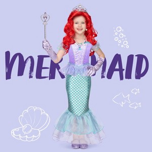 Joyfy Girls' Halloween Mermaid Costume – Complete Princess Dress Set with Wig & Accessories (10 Pieces!) - 1 of 4